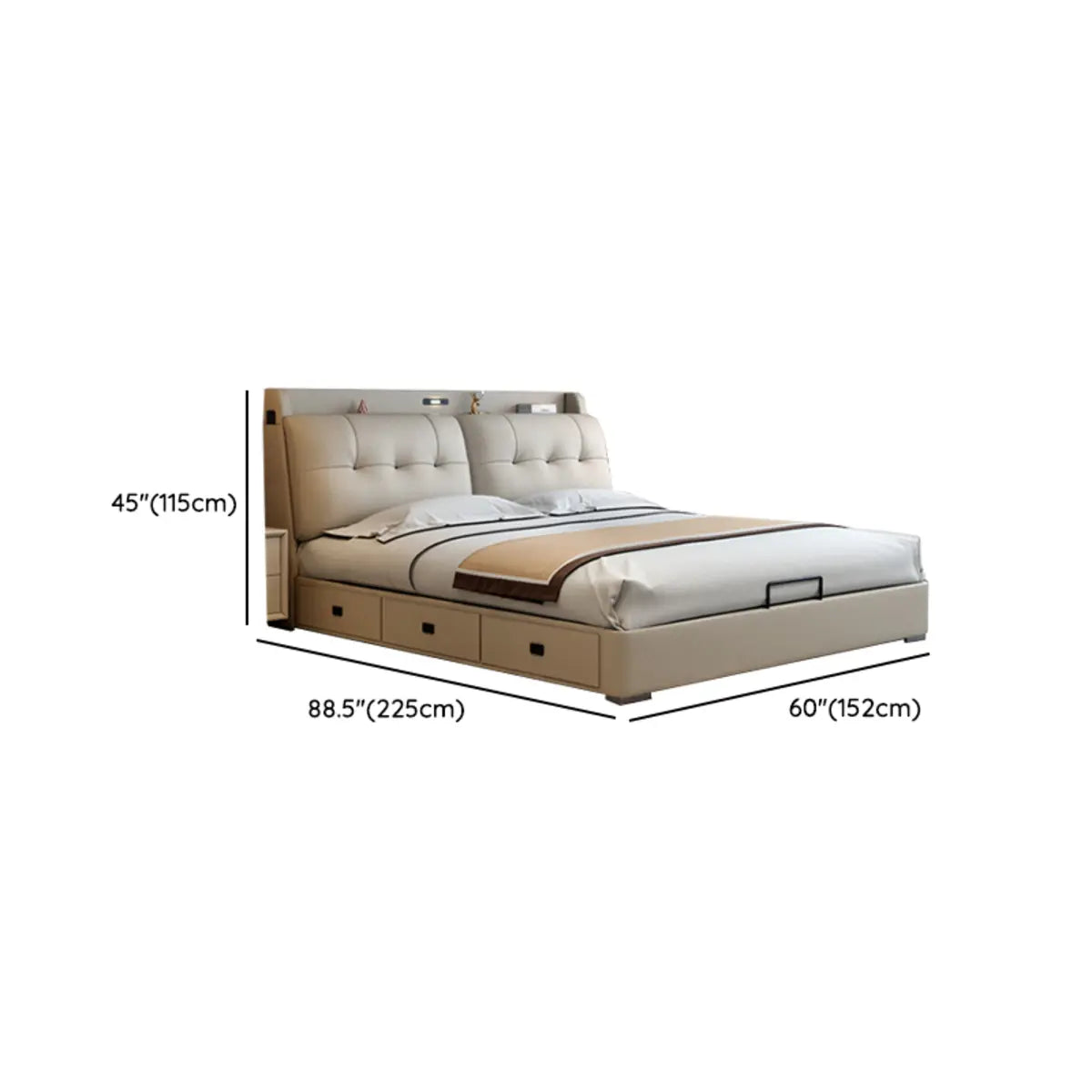 Drawers Beige Fabric Queen Storage Bed with Mattress Image - 14