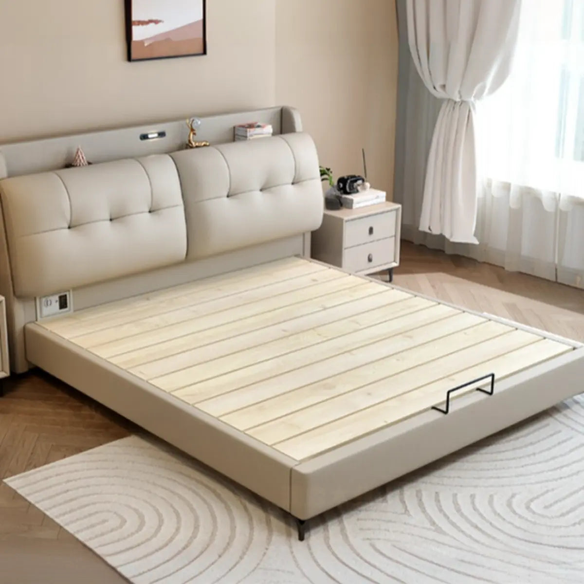 Drawers Beige Fabric Queen Storage Bed with Mattress Image - 6