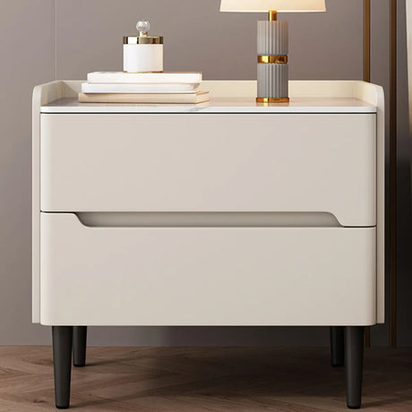 Drawers Rectangular Sintered Stone Wood Beige Nightstand Image - 1