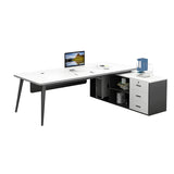 Drawers Storage Shelf Steel Base L-Shape Computer Desk Image - 11