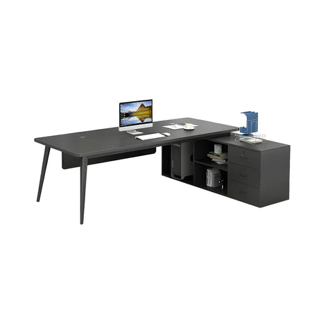 Drawers Storage Shelf Steel Base L-Shape Computer Desk Image - 2