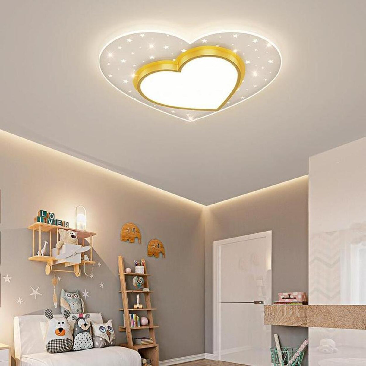 Dreamy Blue Heart-Shaped LED Flush Mount Ceiling Light Image - 4