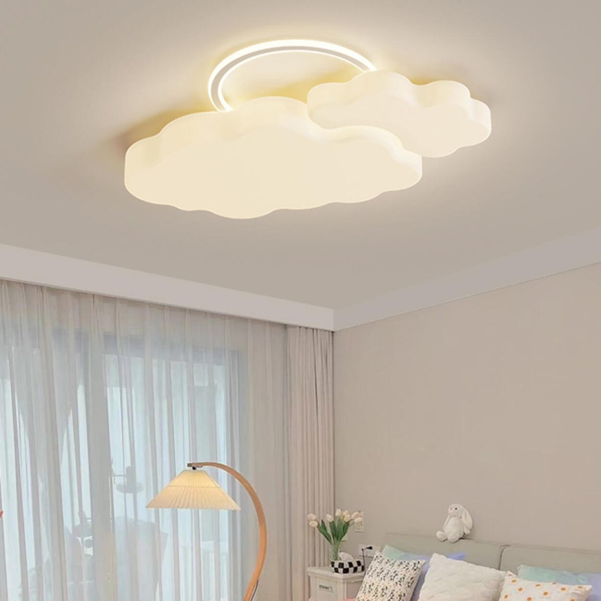 Dreamy Dimmable White Cloud-Shaped LED Flush Mount Lamp Image - 2