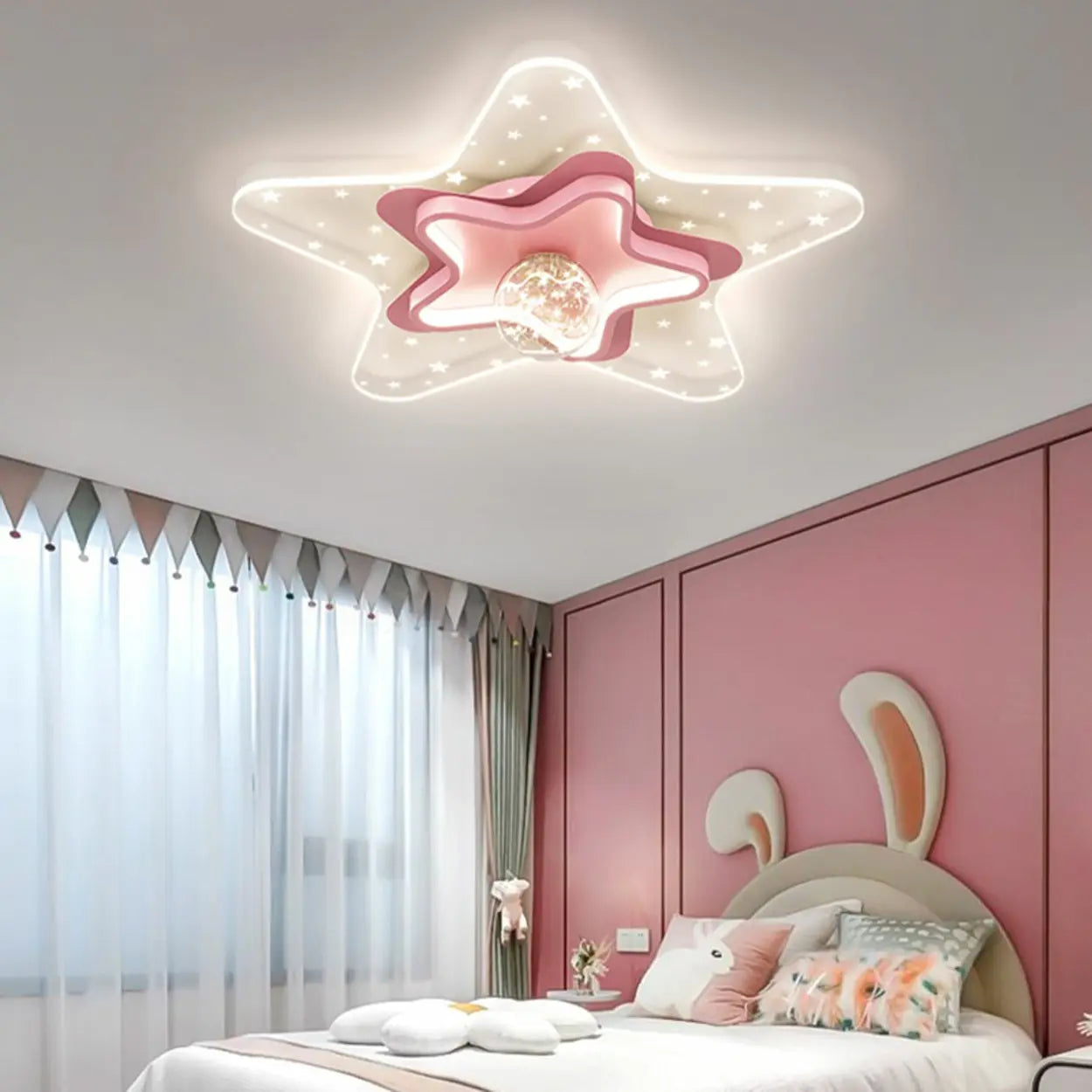 Dreamy Kids Room Blue Star Dimmable Flush Mount Light Image - 2