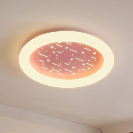 Dreamy Pink Round Starry LED Flush Mount Ceiling Light Image - 1