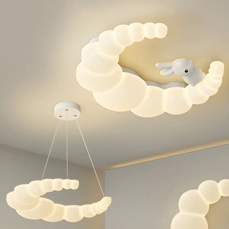 Dreamy White Crescent Resin Flush Mount Ceiling Light Image - 1