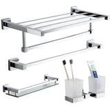 Drill and Screw Mount Square Chrome Bathroom Storage Set Image - 9