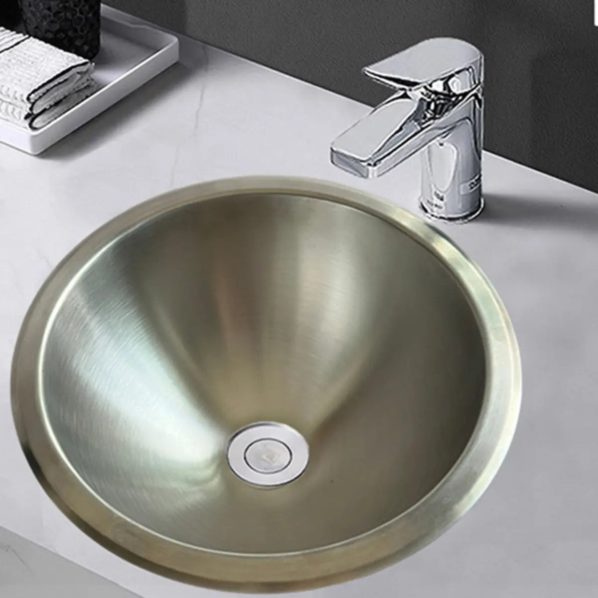 Drop-In Silver Circular Stainless Steel Bathroom Sink Image - 1