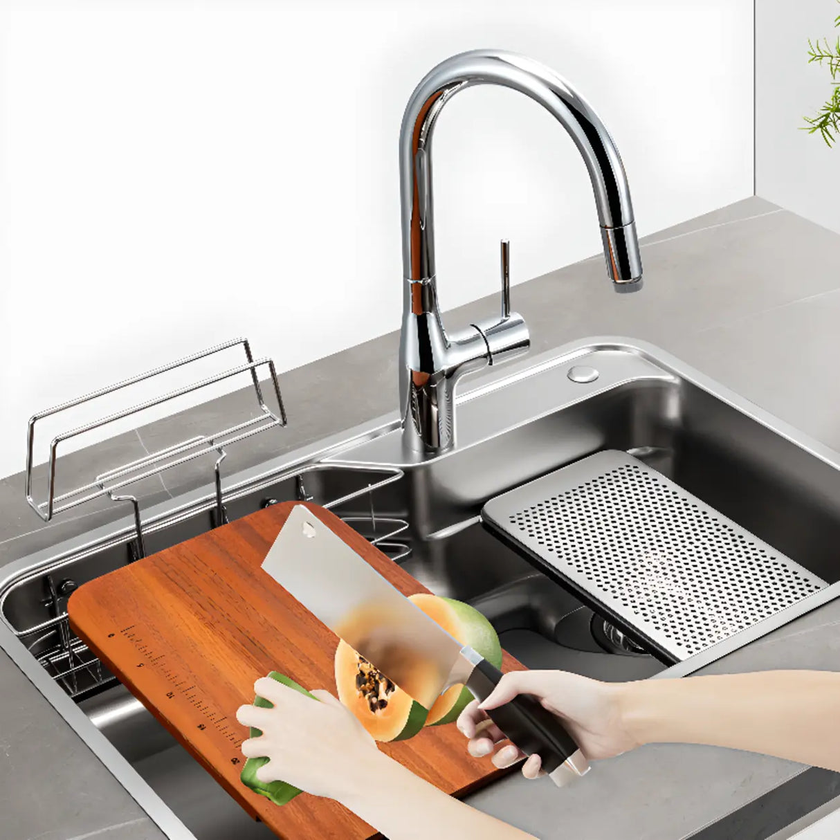 Drop-In Stainless Steel Kitchen Sink with Faucet Holes Image - 5