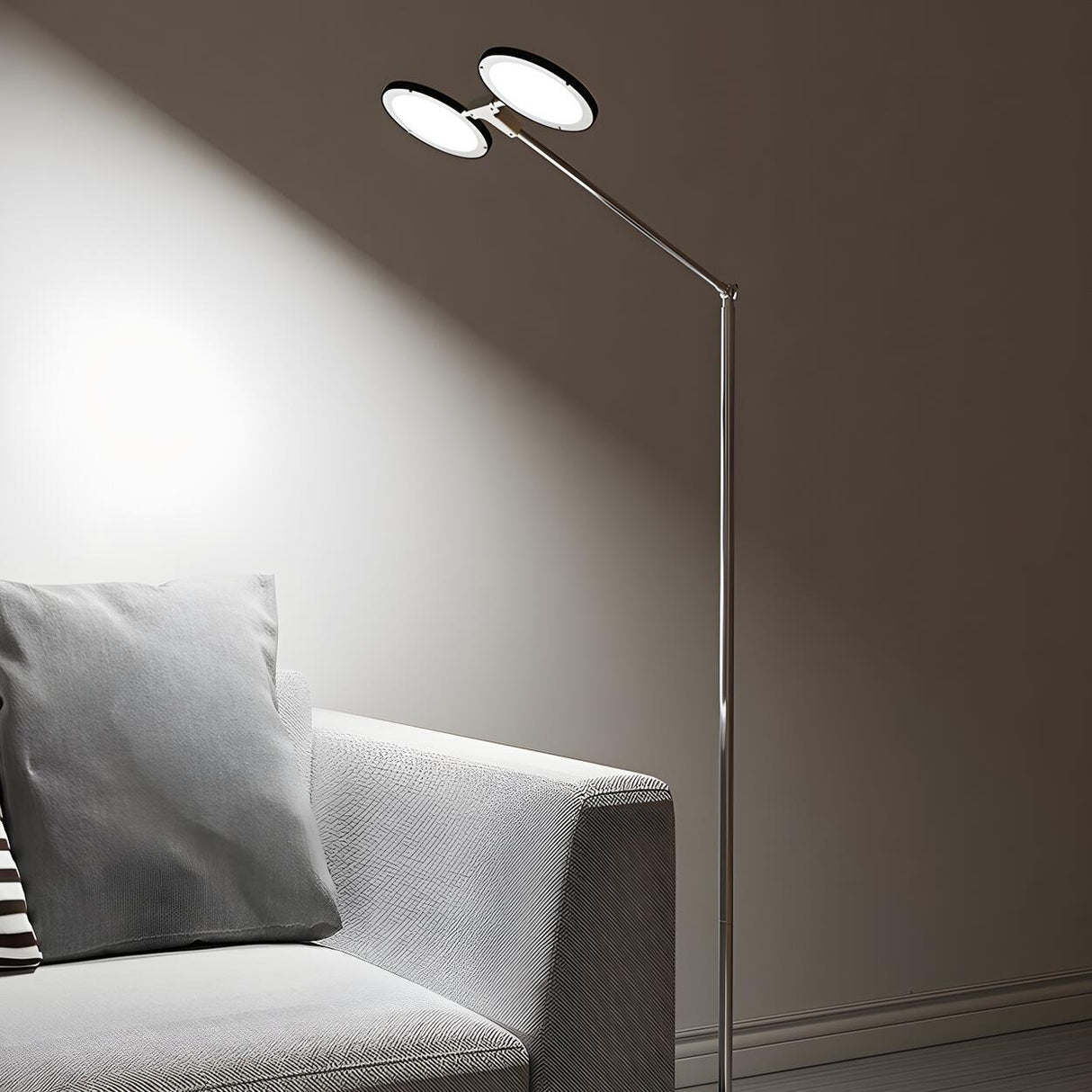 Dual-Head Round Adjustable LED Modern Floor Lamp Image - 1