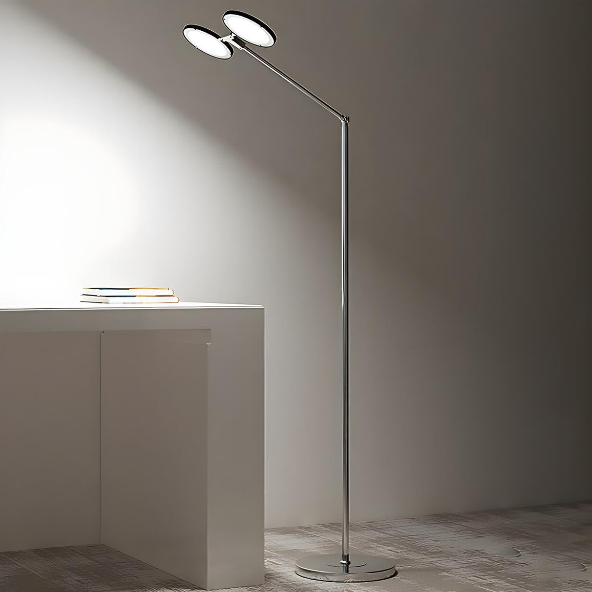 Dual-Head Round Adjustable LED Modern Floor Lamp Image - 2