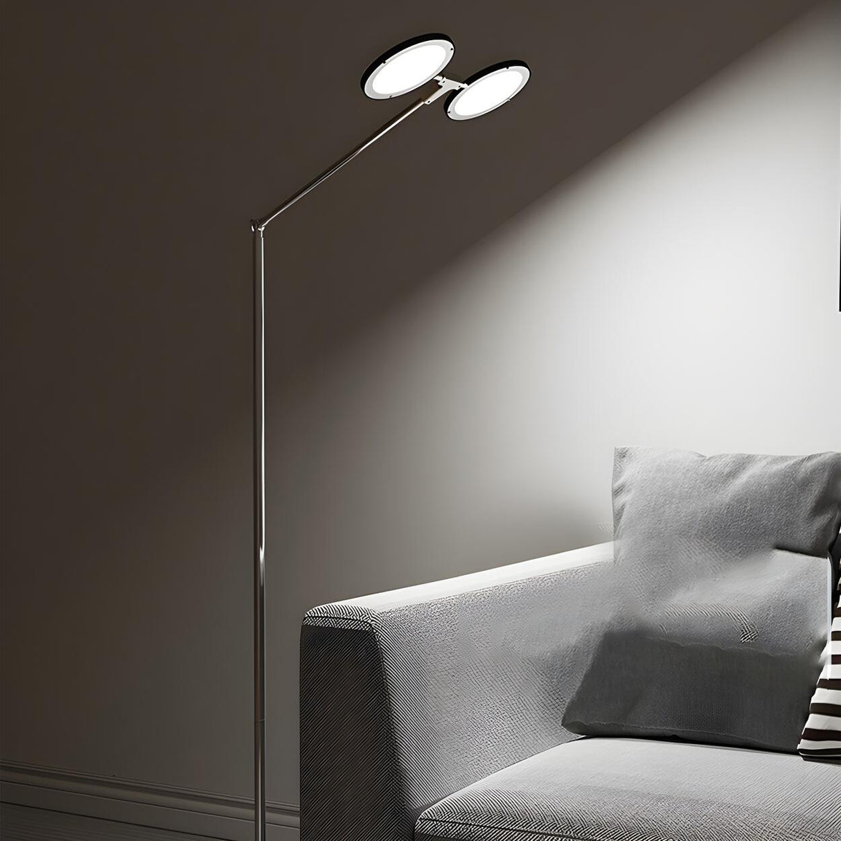 Dual-Head Round Adjustable LED Modern Floor Lamp Image - 8