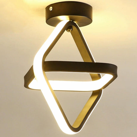 Dual Ring Gold LED Semi-Flush Mount Light Hallway Image - 2