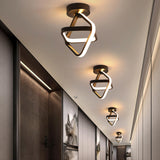 Dual Ring Gold LED Semi-Flush Mount Light Hallway Image - 4