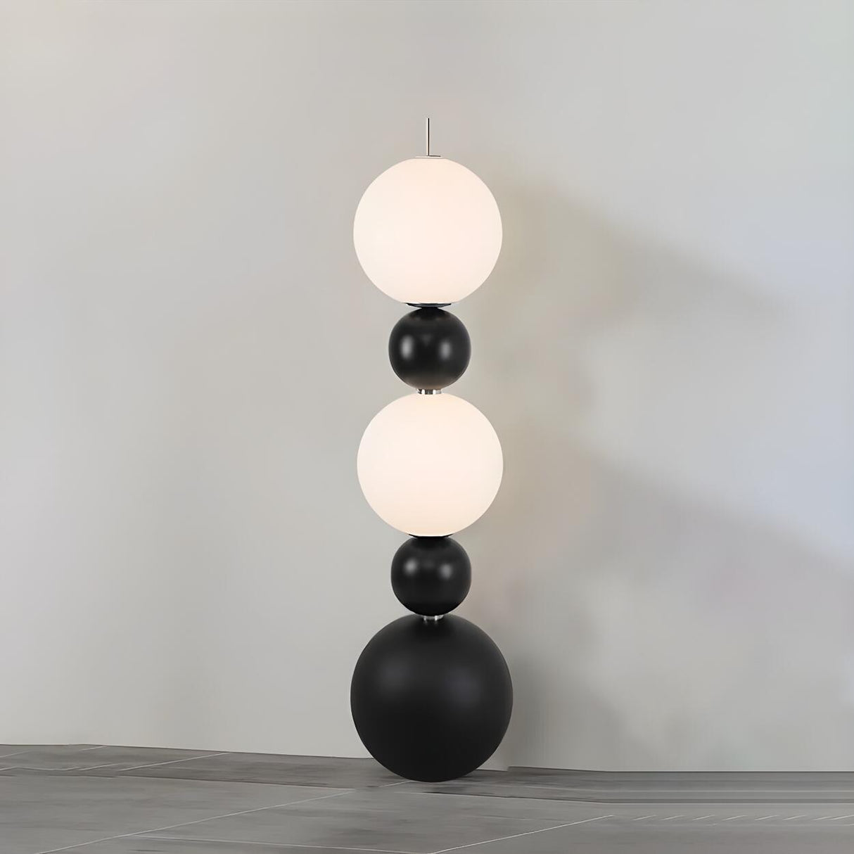 Dual Spheres Contemporary Black Sculptural Floor Lamp Image - 3