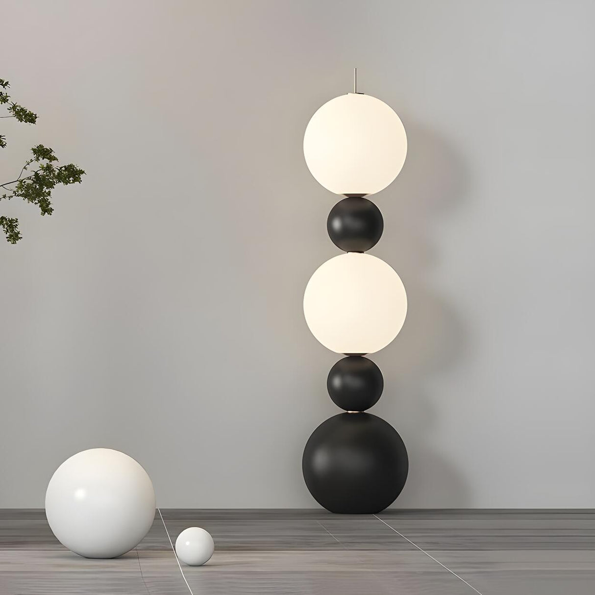 Dual Spheres Contemporary Black Sculptural Floor Lamp Image - 4