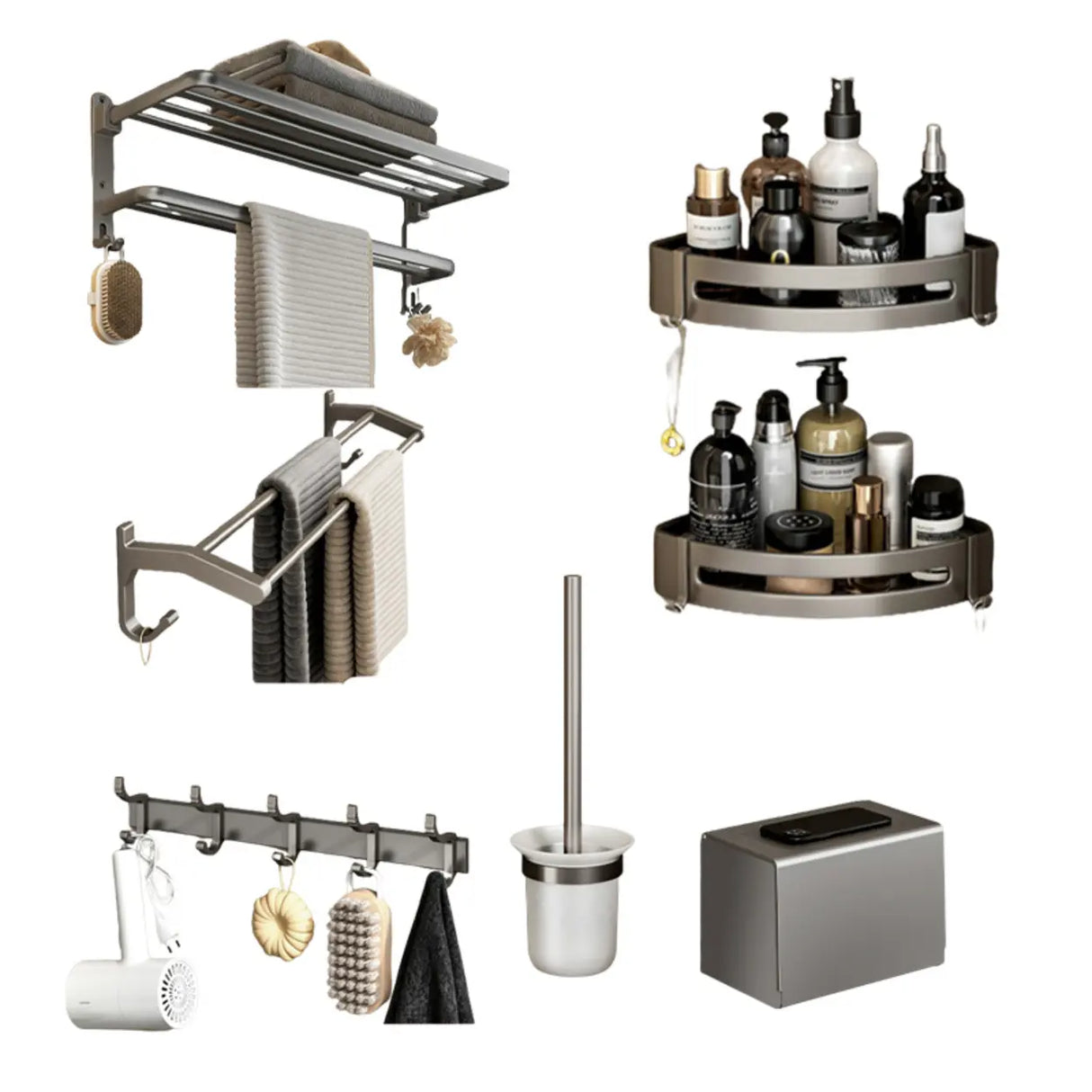 Durable Grey Mounting Hardware Bathroom Organizer Set Image - 23