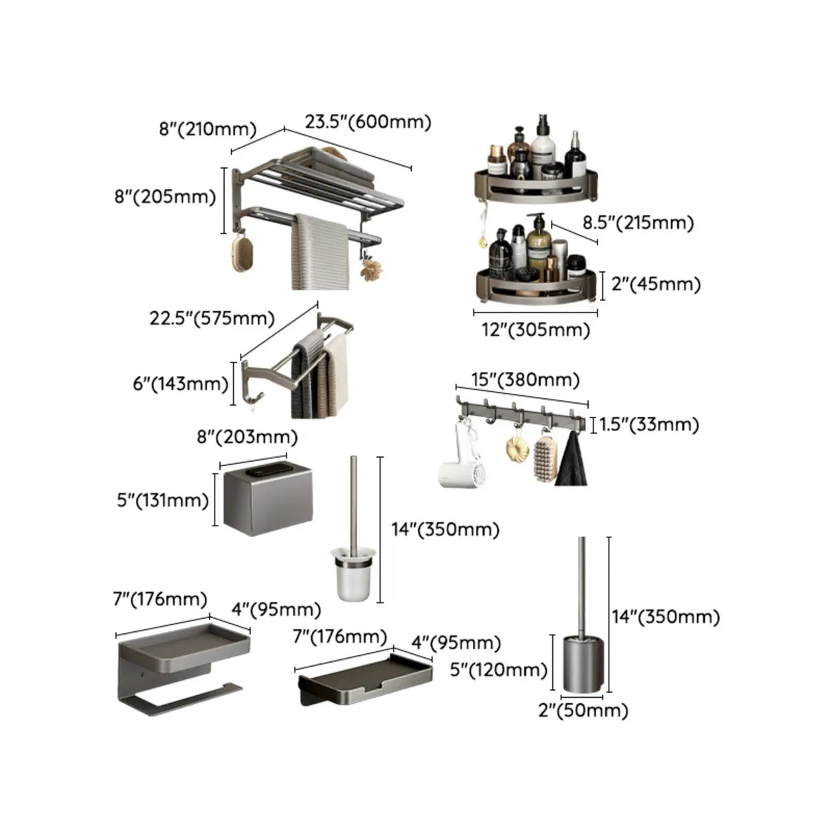 Durable Grey Mounting Hardware Bathroom Organizer Set 