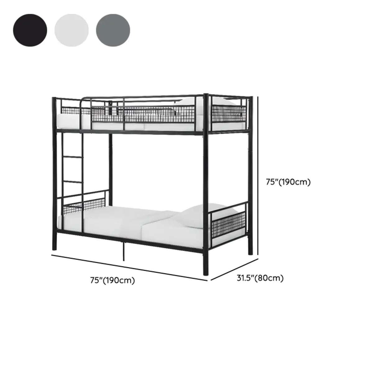 Durable Metal Frame Black Twin Bunk Bed with Guardrail 