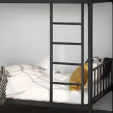 Durable Metal Frame Black Twin Bunk Bed with Guardrail Image - 8