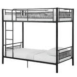 Durable Metal Frame Black Twin Bunk Bed with Guardrail Image - 9