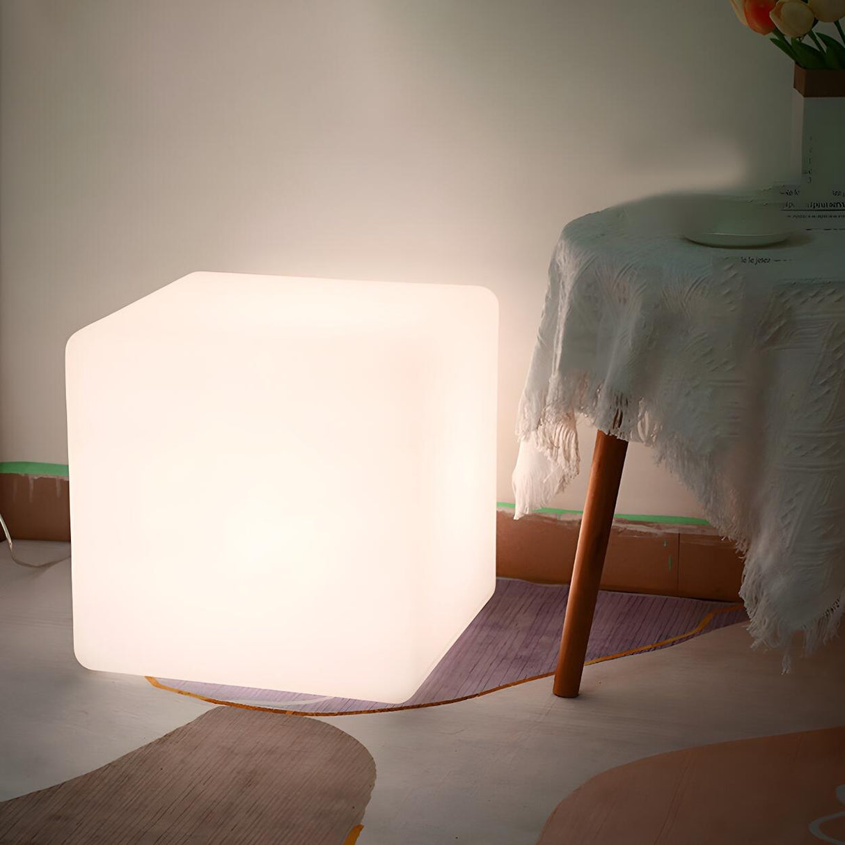 Durable Modern White Square Bedside LED Floor Lamp Image - 4