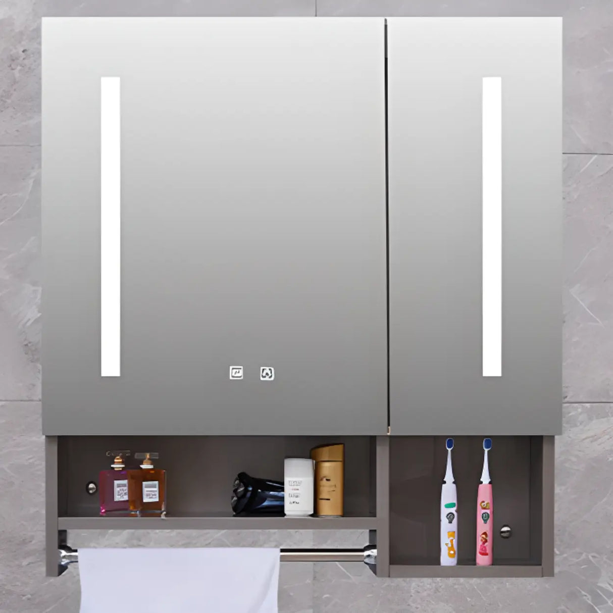 Electrical Outlet Stainless Gray Storage Medicine Cabinet Image - 1