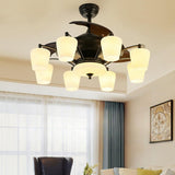 Elegant 3 Blade Glass Shade Chandelier Fan with Light Image - 1