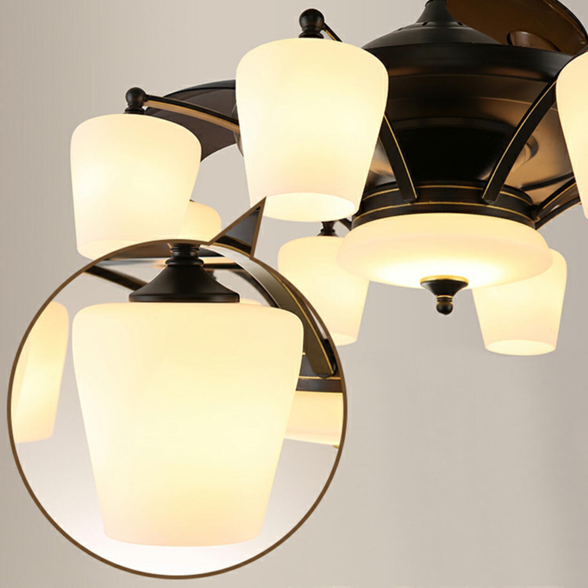 Elegant 3 Blade Glass Shade Chandelier Fan with Light Image - 11