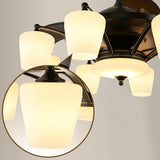 Elegant 3 Blade Glass Shade Chandelier Fan with Light Image - 11