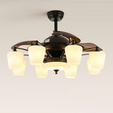 Elegant 3 Blade Glass Shade Chandelier Fan with Light Image - 14