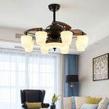 Elegant 3 Blade Glass Shade Chandelier Fan with Light Image - 16