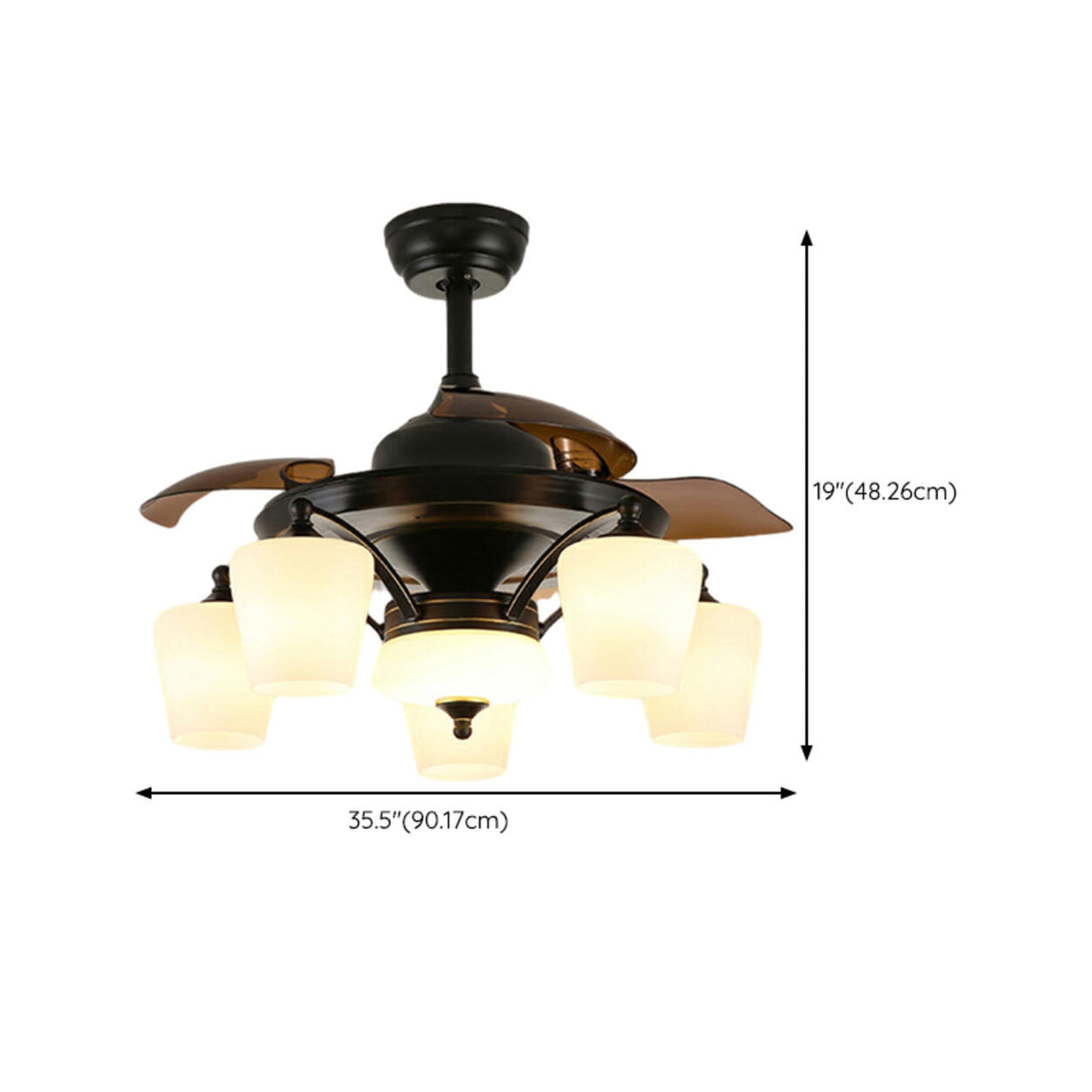 Elegant 3 Blade Glass Shade Chandelier Fan with Light 