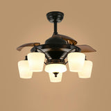 Elegant 3 Blade Glass Shade Chandelier Fan with Light Image - 2