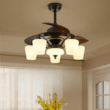 Elegant 3 Blade Glass Shade Chandelier Fan with Light Image - 5