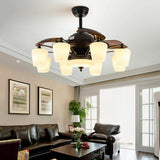 Elegant 3 Blade Glass Shade Chandelier Fan with Light Image - 6