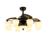 Elegant 3 Blade Glass Shade Chandelier Fan with Light Image - 7