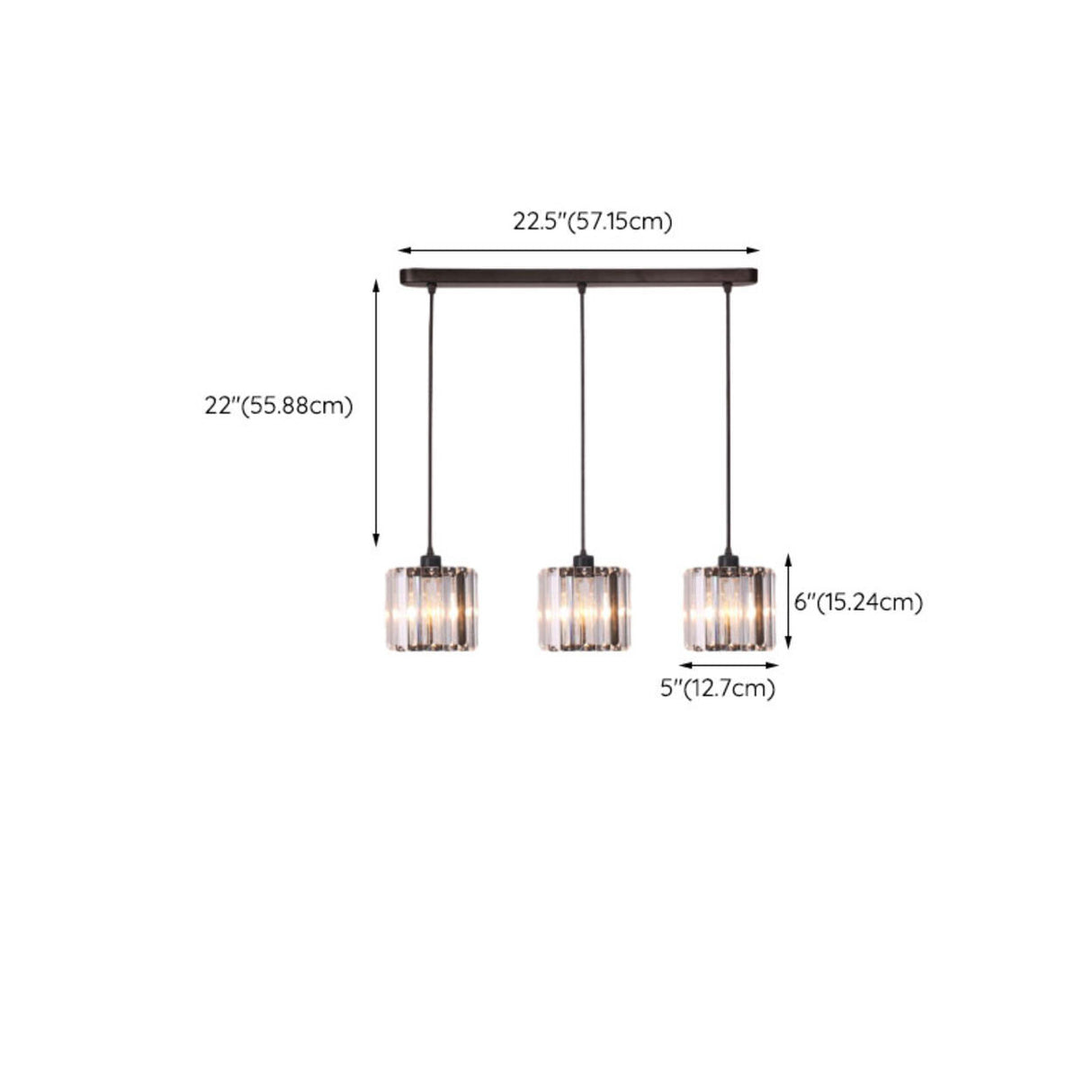 Elegant 3-Light Crystal Cylinder Pendant Island Light 