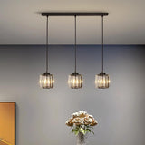 Elegant 3-Light Crystal Cylinder Pendant Island Light Image - 4