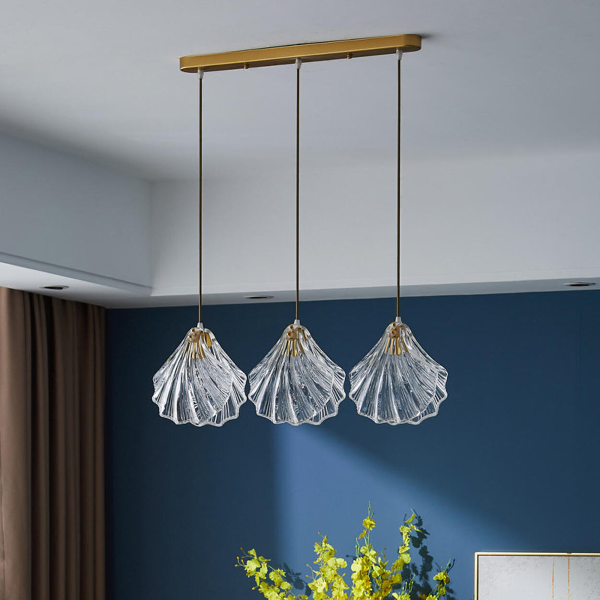 Elegant 3-Light Glass Shell Island Pendant Lights Image - 3