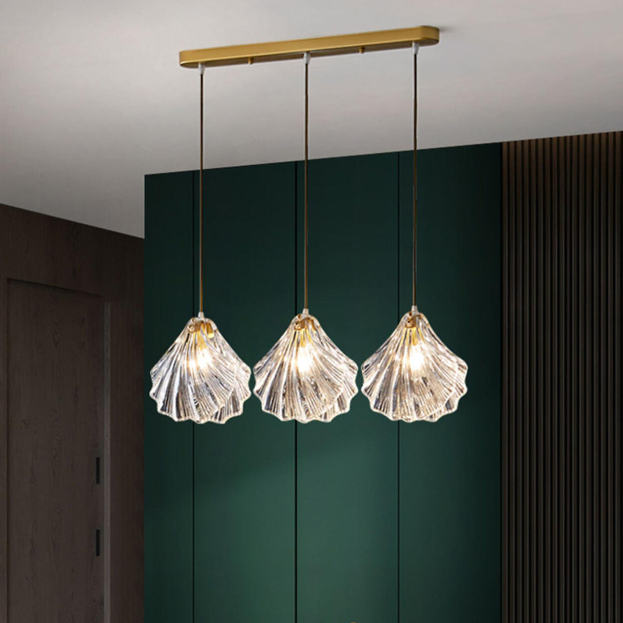 Elegant 3-Light Glass Shell Island Pendant Lights Image - 4