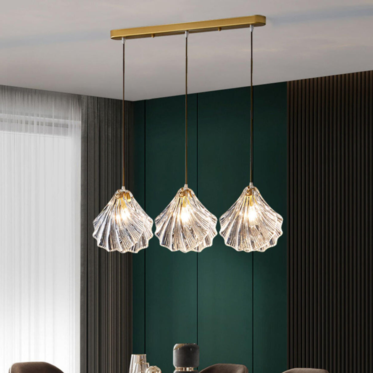 Elegant 3-Light Glass Shell Island Pendant Lights Image - 5