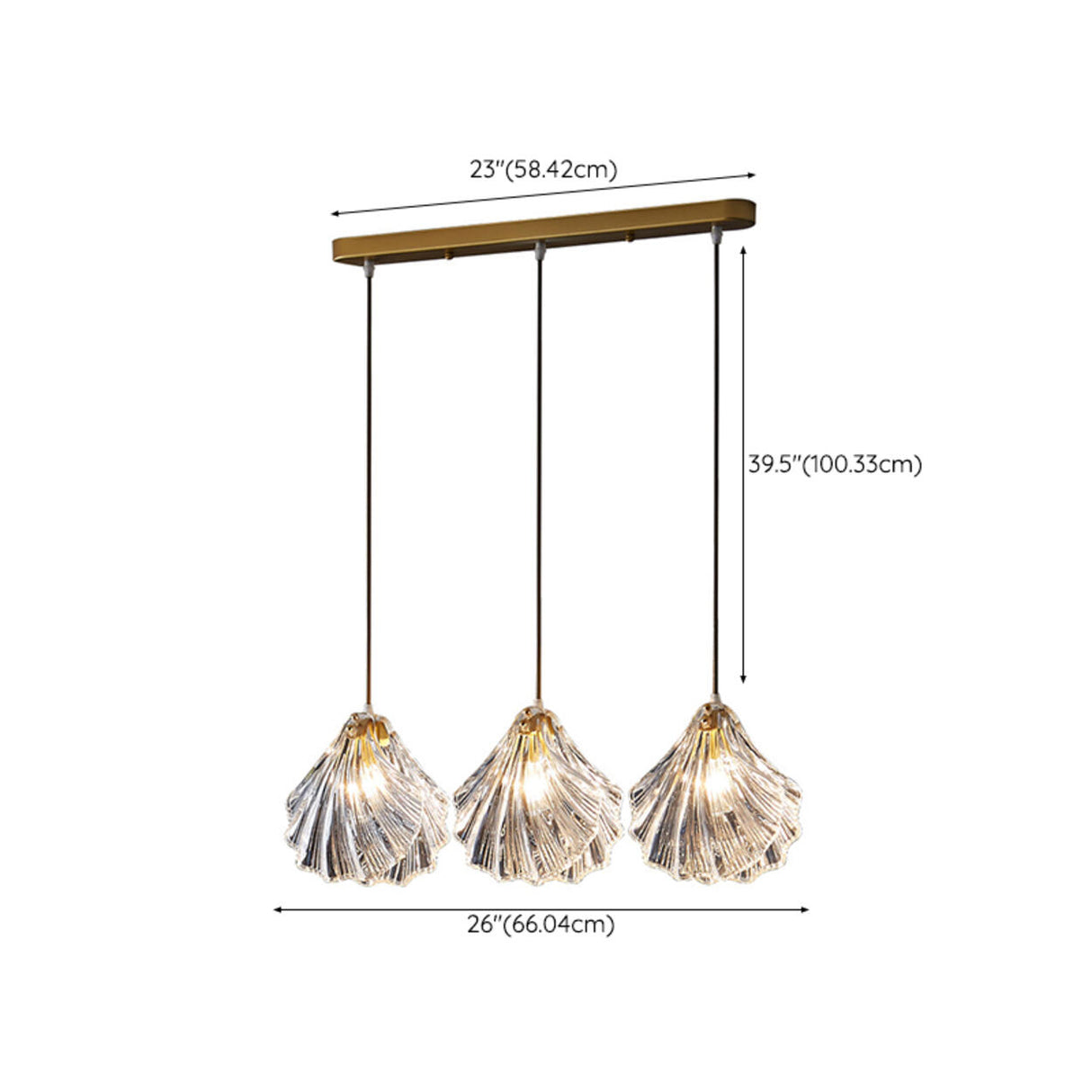 Elegant 3-Light Glass Shell Island Pendant Lights 