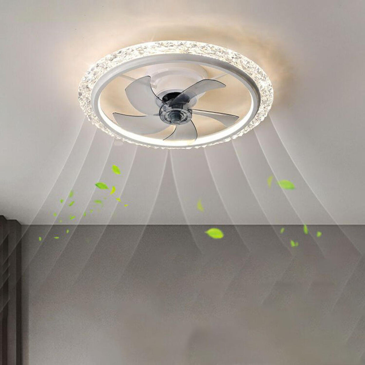 Elegant 5 Blade Circular Crystal LED Ceiling Fan Light Image - 2