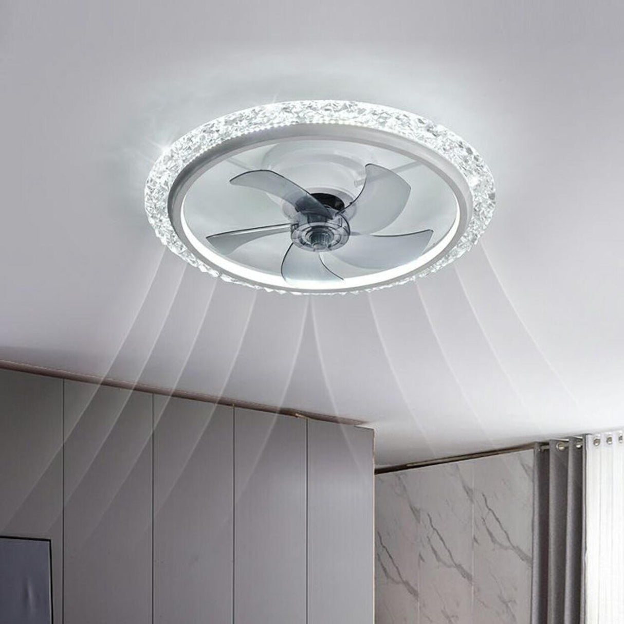 Elegant 5 Blade Circular Crystal LED Ceiling Fan Light Image - 5