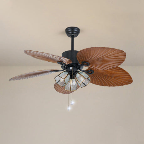 Elegant 5 Leaf Blades Glass Shades Ceiling Fan Light Image - 2