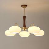 Elegant 5-Light Brass and Wood Drum LED Chandelier Image - 6