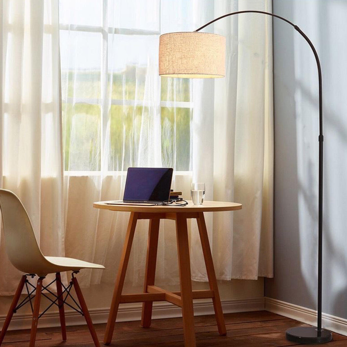 Elegant Adjustable Barrel Black Arc Floor Lamp Image - 3