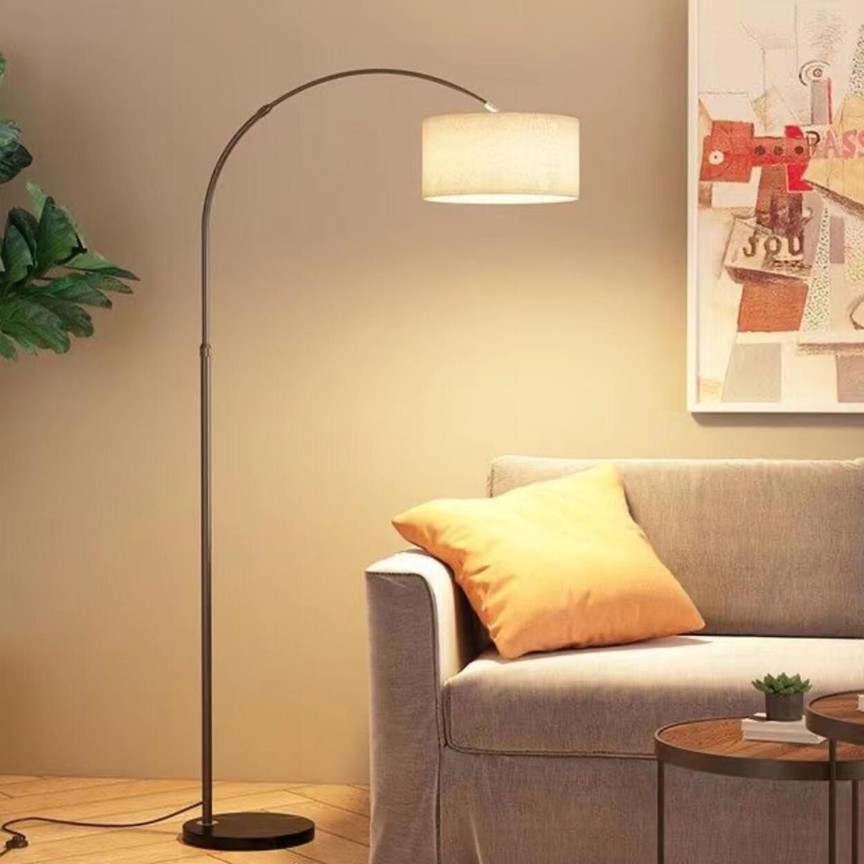 Elegant Adjustable Barrel Black Arc Floor Lamp Image - 6