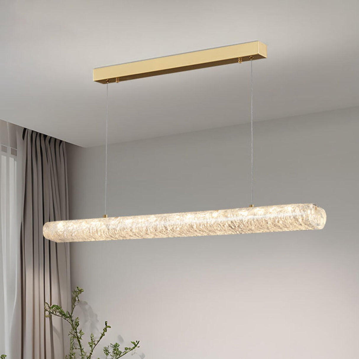 Elegant Adjustable Gold Linear Island Hanging Light Image - 3